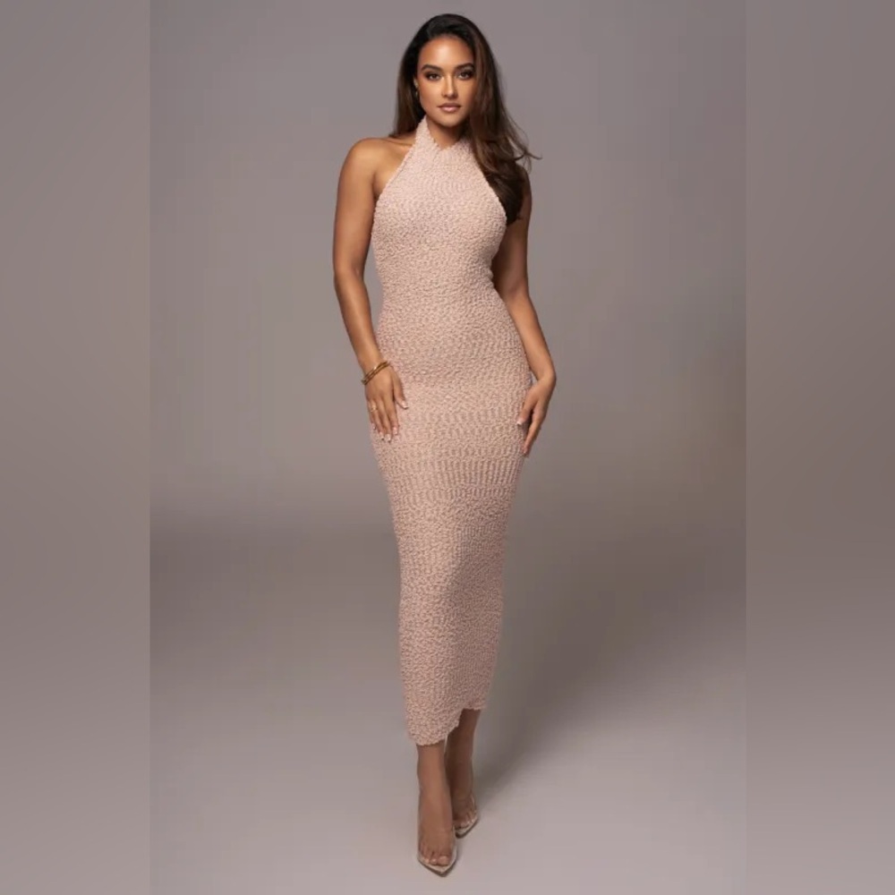 JLUXLABEL Blush Halter Knit Midi Dress